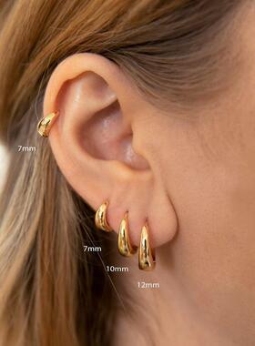 通体925纯银~迷你小金豆水滴耳圈男女通用个性简约耳骨圈叠戴气质