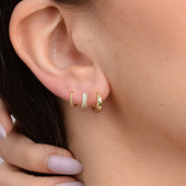 叠戴好看 水滴耳环镶钻耳圈螺纹耳饰通体925纯银防敏饰品个性 简约