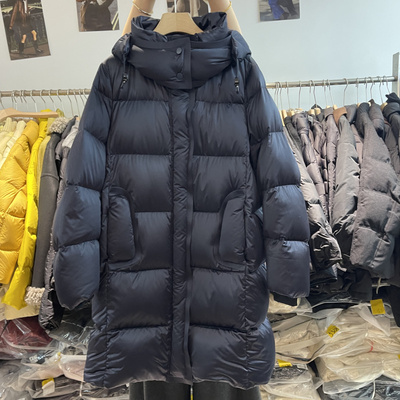 欧货2025冬季新款韩版宽松连帽云朵90白鹅绒女中长款羽绒服外套潮