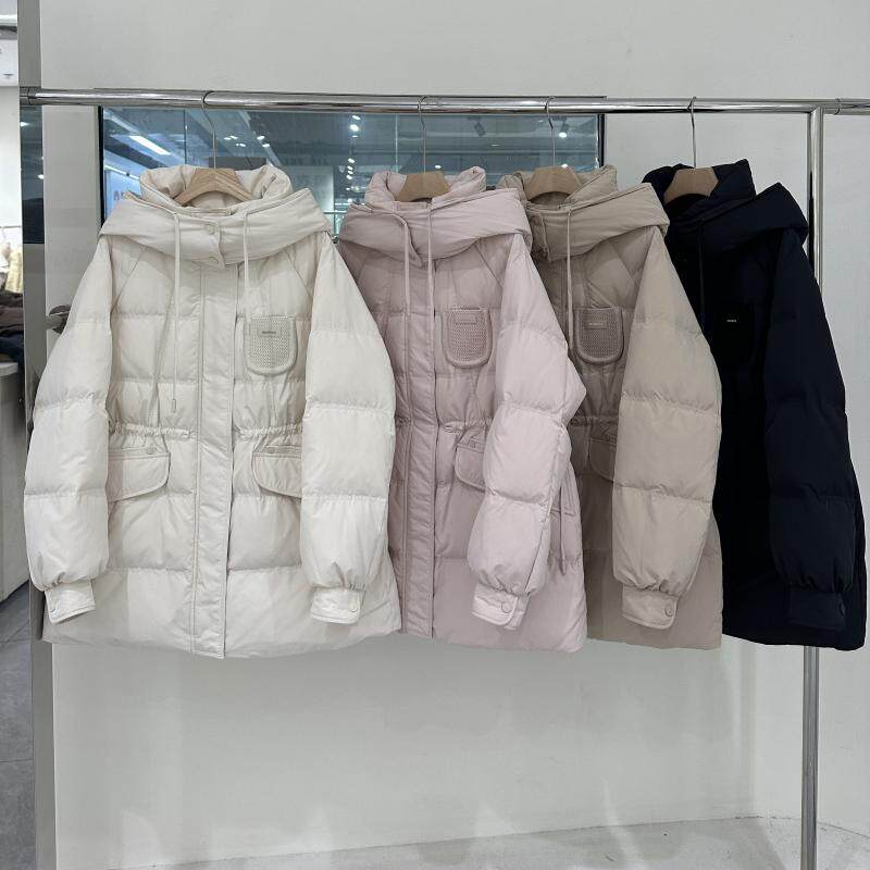 Y806冬装2025新款韩版时尚中长款加厚白鸭绒外套女宽松连帽羽绒服
