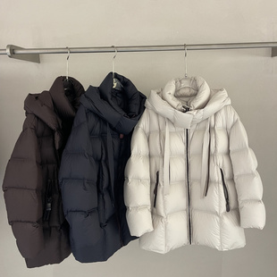 欧货2025冬装新款韩版中长款连帽加厚宽松休闲白鸭绒外套羽绒服女