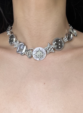 LYUMIN原创冬日里的星秋冬百搭清新拼接星星元素镶钻小众钛钢项链