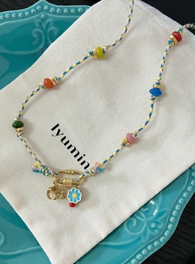 LYUMIN原创戴花的小象编织百搭清新配色松弛感项链2025新