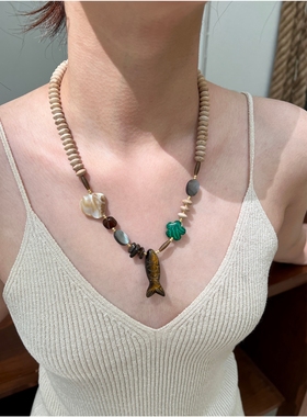 minna lu 原创好运锦鲤天然石串珠项链