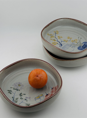 禾器手作陶泥碟手绘青花釉下陶瓷餐具青花方碟点心果盘菜碟火锅碟