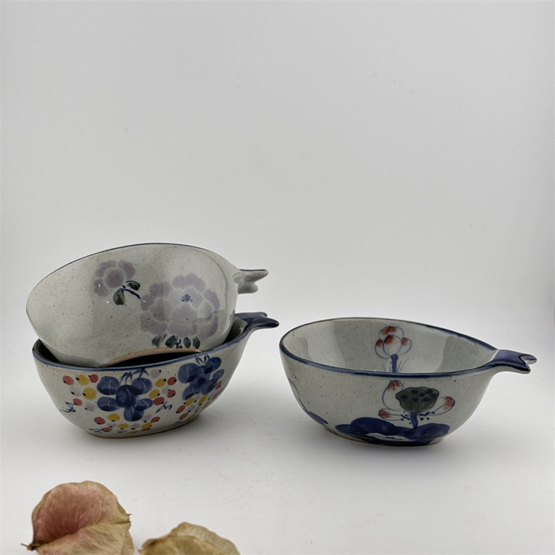 禾器手作手绘釉下彩陶瓷碗复古小料碟国风陶泥醋碟酱料碗调料碗