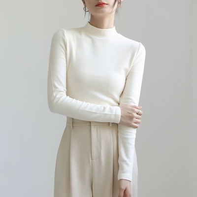 2025新款双面德绒半高领打底衫女内搭秋冬季加厚修身长袖t恤上衣