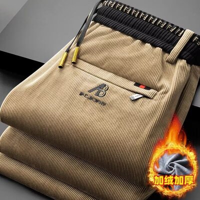 秋冬季灯芯绒休闲裤女士2025新款宽松大码加厚工装直筒加绒裤子潮