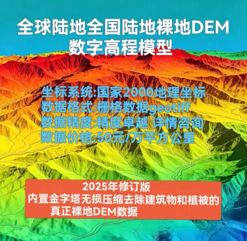 2025年修订版裸地DEM数字高程模型地面高程2000坐标85高程金字塔