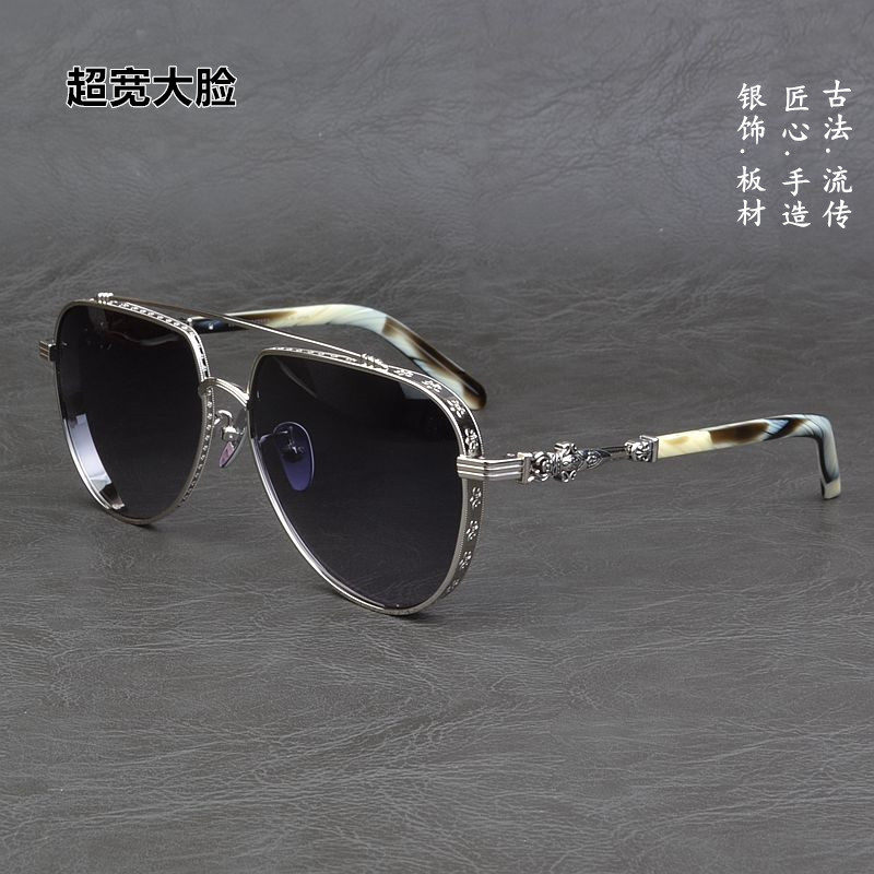 珍藏重工奢华百搭个性太阳镜男大脸超宽显瘦纯钛墨镜女飞行员黑超