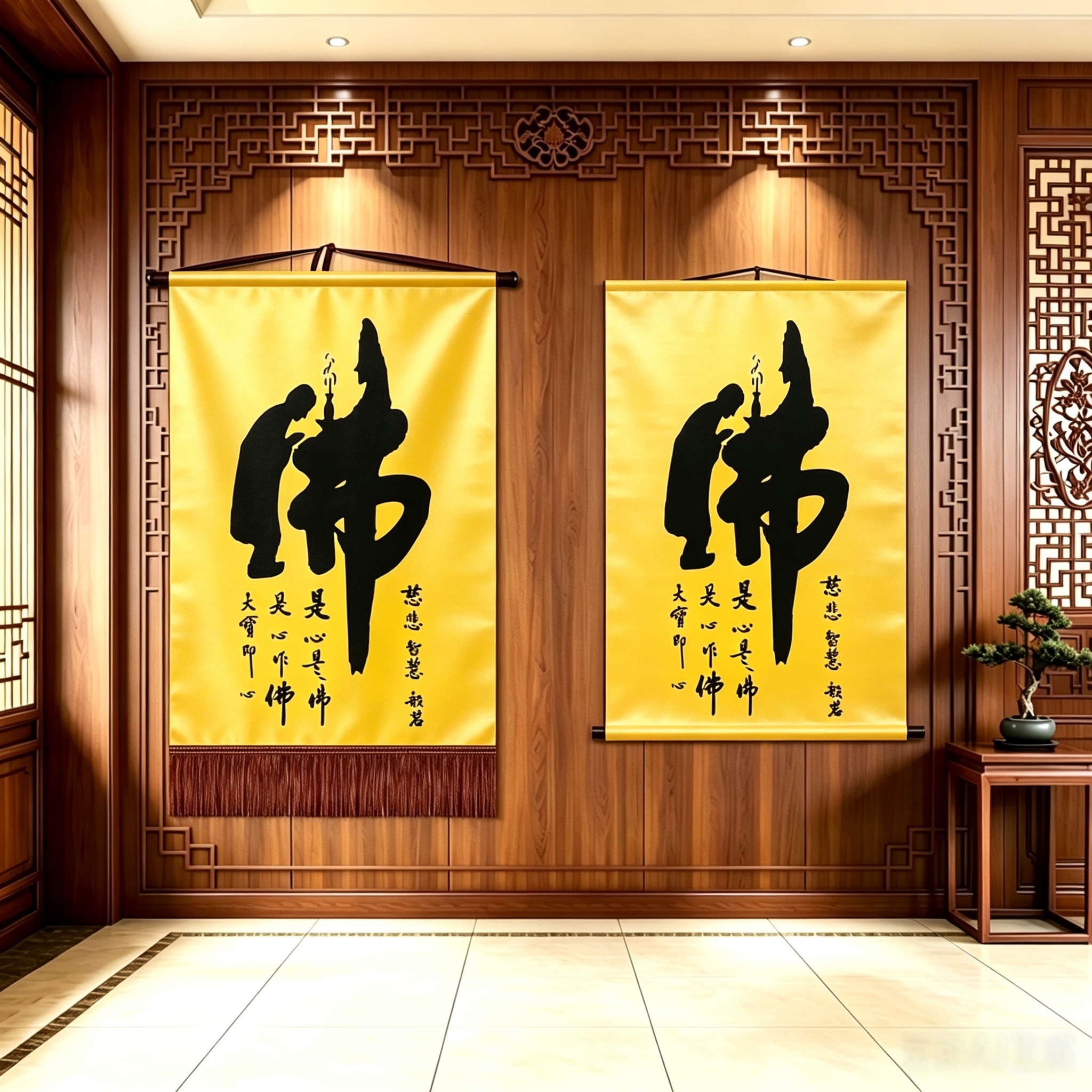 禅意佛字书法挂画新中式茶室客厅玄关装饰画静心修行竖版卷轴字画