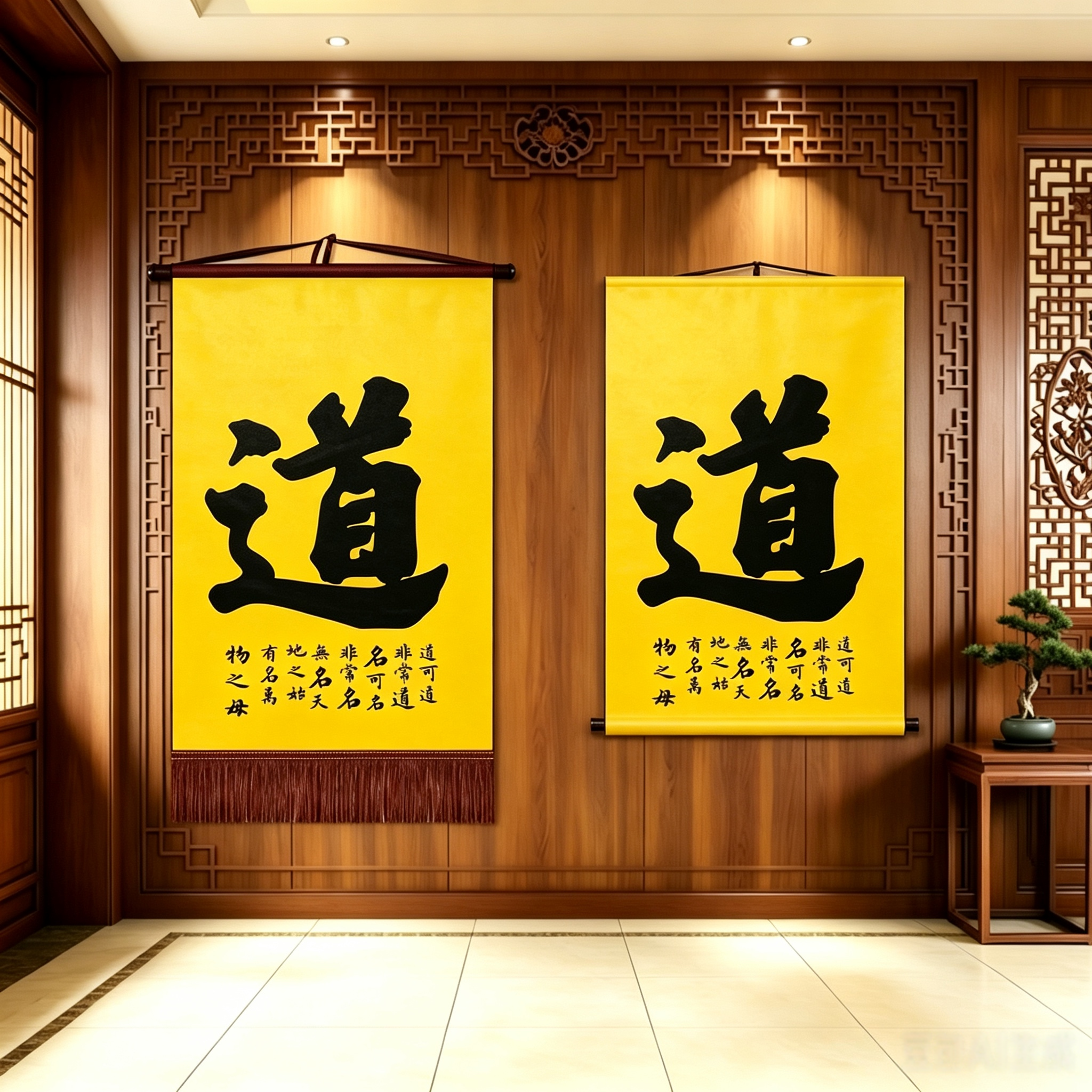 道字书法挂画新中式茶室客厅玄关装饰画静心修行道字竖版卷轴字画
