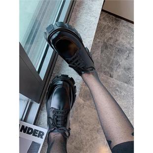 刘雯同款松糕厚底漆皮休闲轮胎鞋底小皮鞋女增高英伦风真皮齿轮鞋