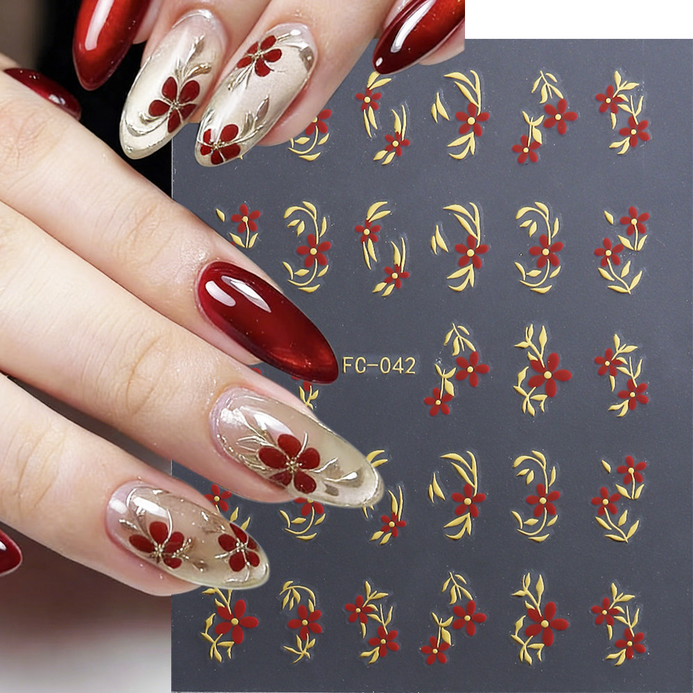 新年热款甜美清新烫金五瓣花卷曲藤蔓小碎花枝叶指甲背胶贴,彩妆/香水/美妆工具,指甲装饰,淘宝优惠券,粉丝福利购,淘宝优惠卷