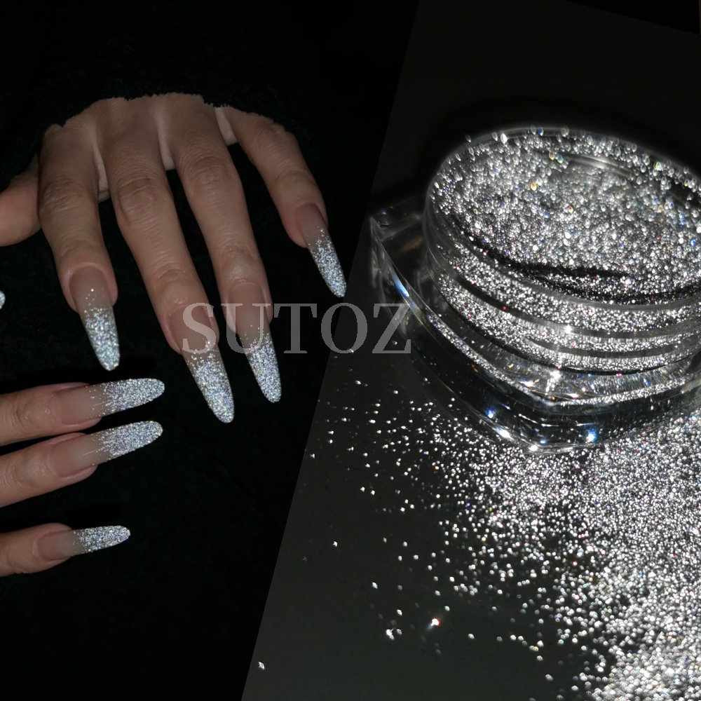 美甲爆闪反光碎钻粉蹦迪反光粉银色碎钻日光细闪DIY美甲闪粉装饰