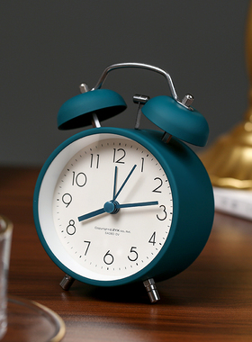 金属轻奢简约北欧闹钟学生用起床神器大铃声床头钟书桌时尚摆件