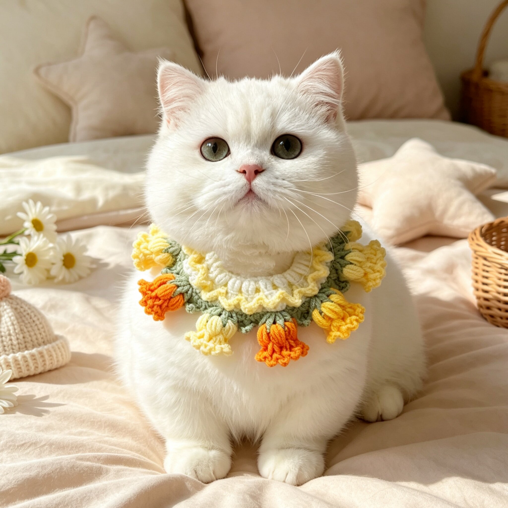 宠物手工编织铃兰花项圈布偶可爱猫咪针织项链猫脖狗狗可爱装饰品