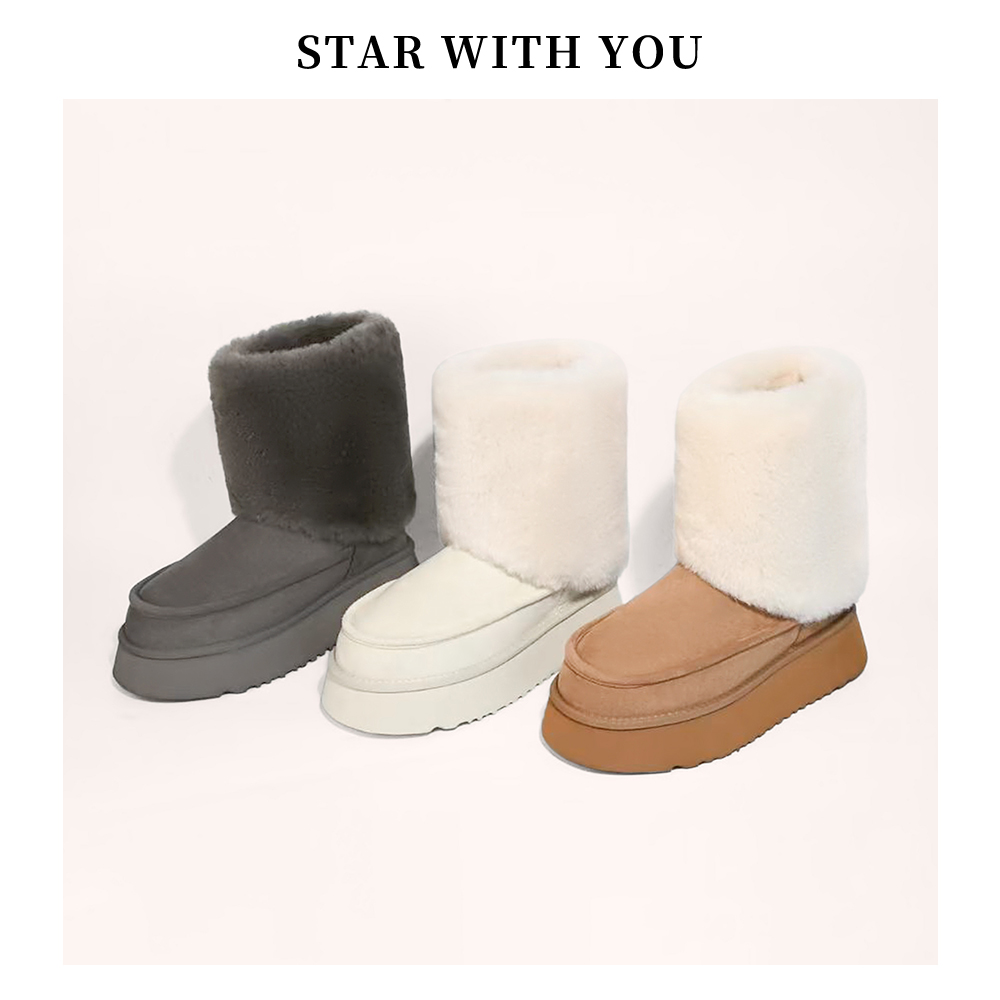【STAR】新款韩系休闲风圆头厚底小个子增高简约百搭雪地靴4cm