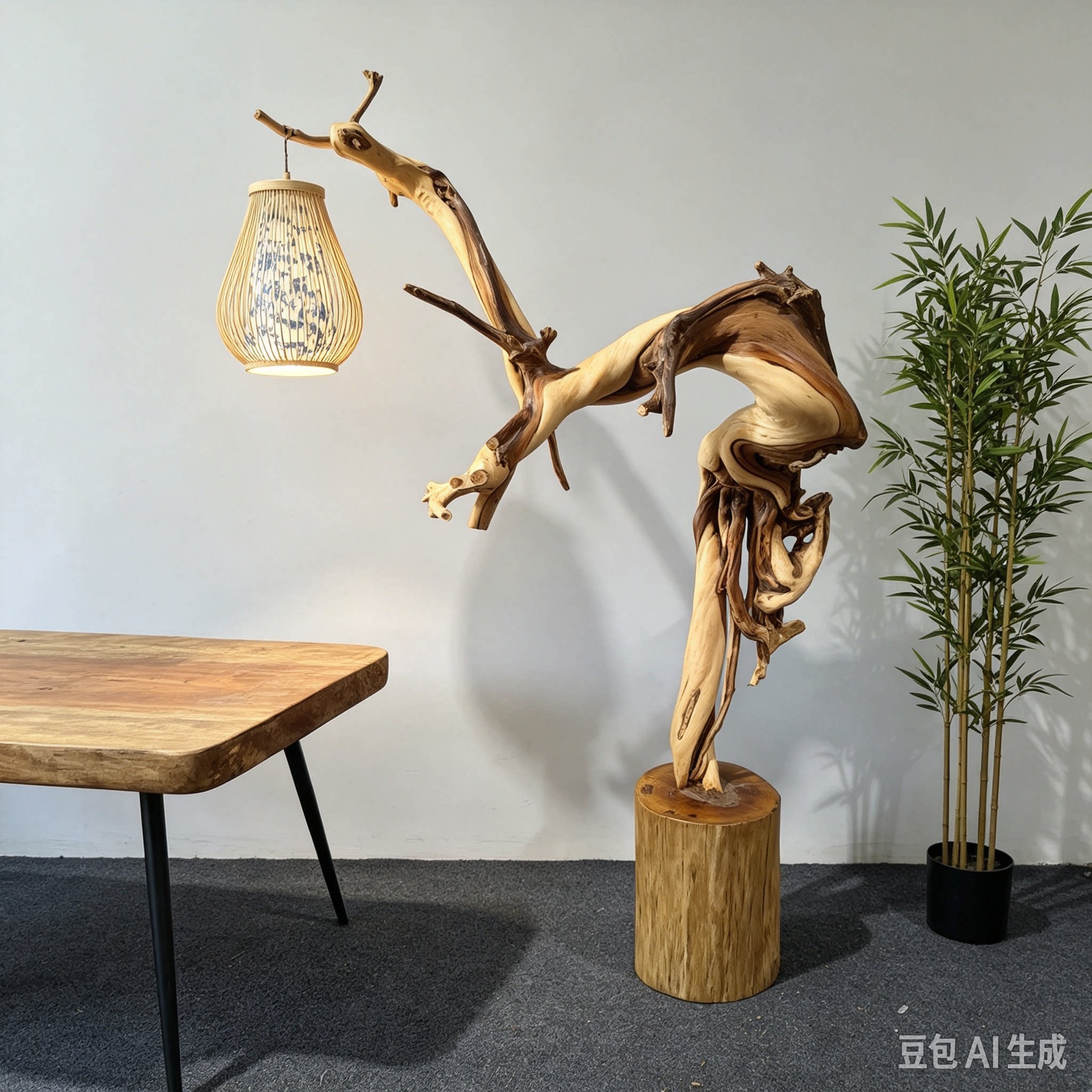 太行崖柏 落地灯 台灯 新中式天然随行 客厅茶室茶楼禅意根雕摆件