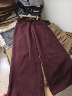 特清/紫红色加绒牛仔裤女秋冬加厚阔腿裤L码腰围72臀围110裤长102