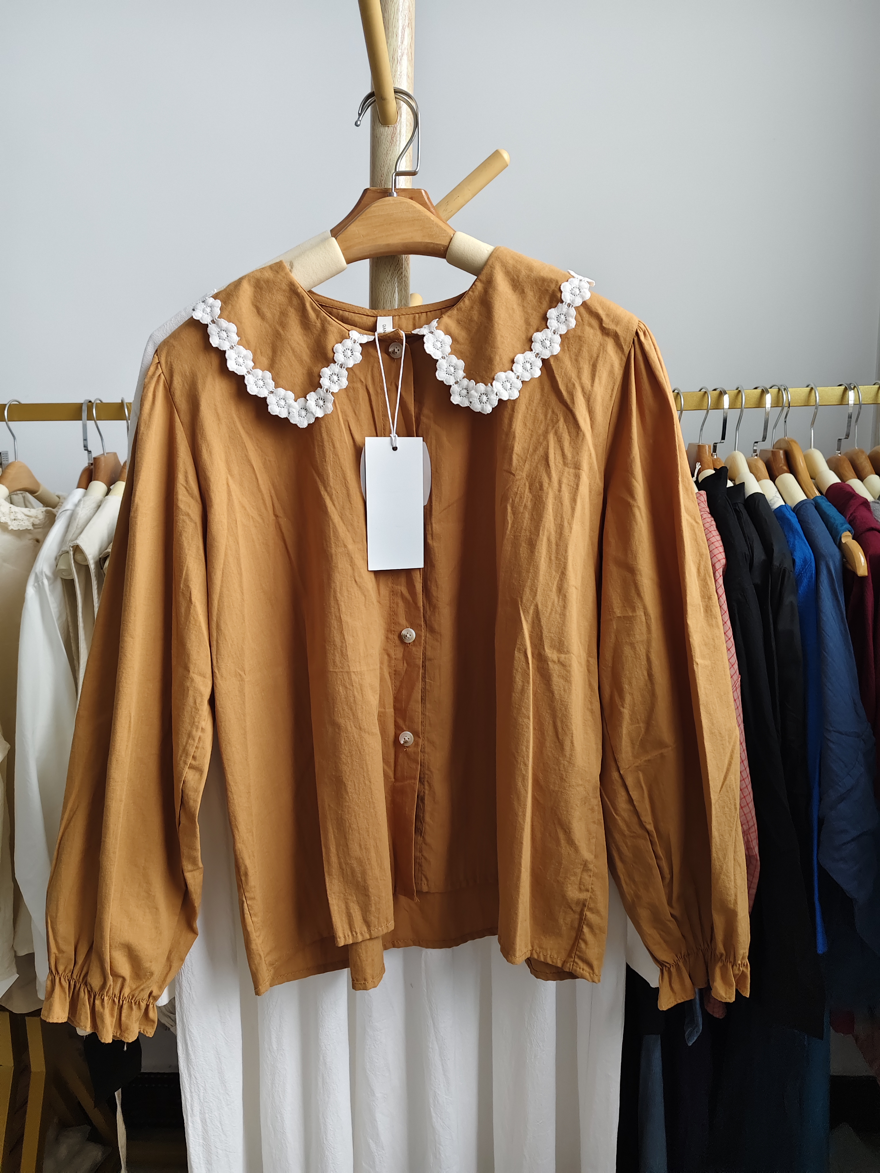 特价清/娃娃领蕾丝边棉质衬衫上衣女森系风格开衫 胸围106 长56