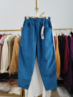 休闲裤 复古蓝灯芯绒哈伦裤 女春秋长裤 腰62 长100臀110 特价 清