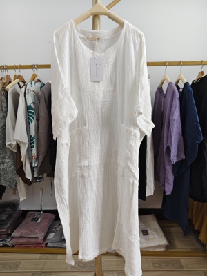 特价清/文艺范白色棉纱宽松版短袖连衣裙袍子 胸围160 裙长115