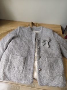 特清/浅蓝色小香羽绒外套女秋冬加厚柔软毛呢外套 胸围114衣长66