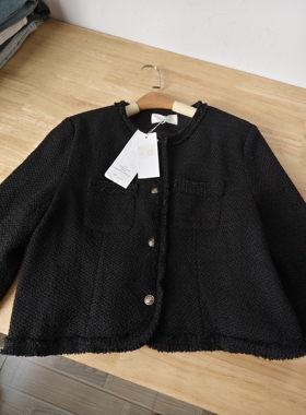 特清/元派Bluepops黑色小香风外短外套女春秋款 胸围112衣长54