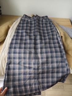 特清/复古格子加绒半身裙秋冬加厚裙子半松紧腰62-88臀围100长88