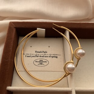 极简金色环形珍珠耳圈耳环时尚轻奢大气时尚个性极简通勤日常耳饰