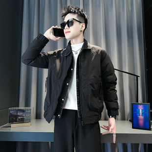 男装 潮流假两件拼接棉服S号矮个子休闲棉袄子 翻领棉衣XS小码 冬季
