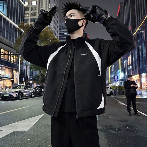 2026春秋季潮牌拼接撞色立领夹克XS小码男装休闲上衣S号百搭外套