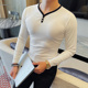 男装 S号韩版 修身 XS小码 V领撞色长袖 瘦小个子百搭弹力tee鸡心领T恤