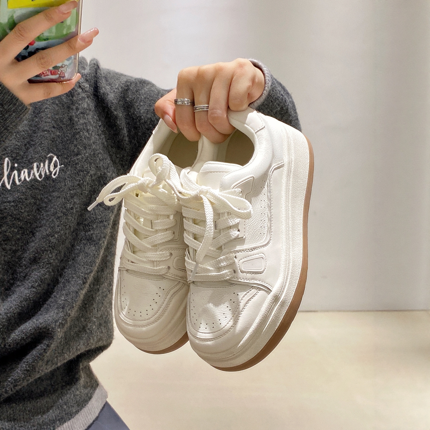 德训鞋面包鞋增高松糕白色厚底