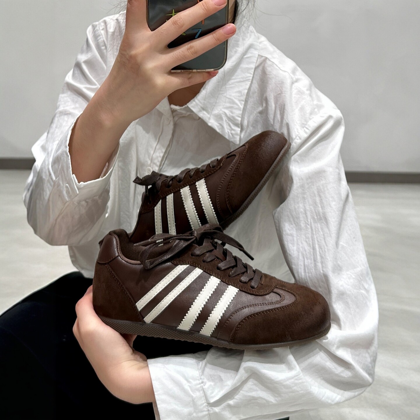 真皮复古美拉德棕色内增高德训鞋女2026新款系带休闲运动阿甘鞋