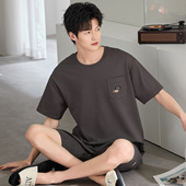 短裤 薄款 可外穿大码 100%纯棉男士 家居服夏天套装 短袖 男款 睡衣夏季