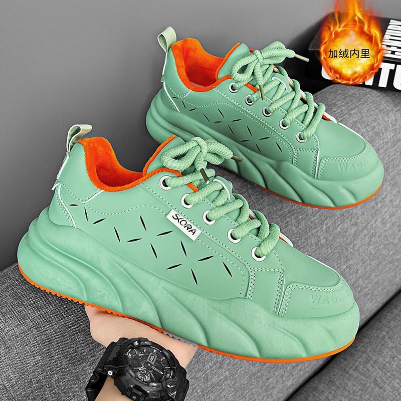 2025冬季爆款加绒二棉保暖休闲鞋厚底防滑耐磨男棉鞋皮面防水增高