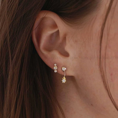 「霁」TOXIC手工铸造金色镶钻简约925纯银迷你精致简约小耳钉