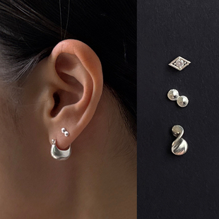 「无形」TOXIC设计925纯银几何简约菱形内螺旋迷你螺丝耳骨钉耳钉