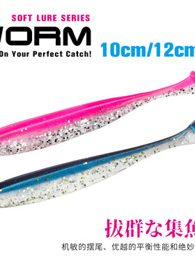 钓之屋 T尾软饵10cm/12cm加腥加盐软虫海钓软饵鲈鱼鳜鱼翘嘴鱼饵