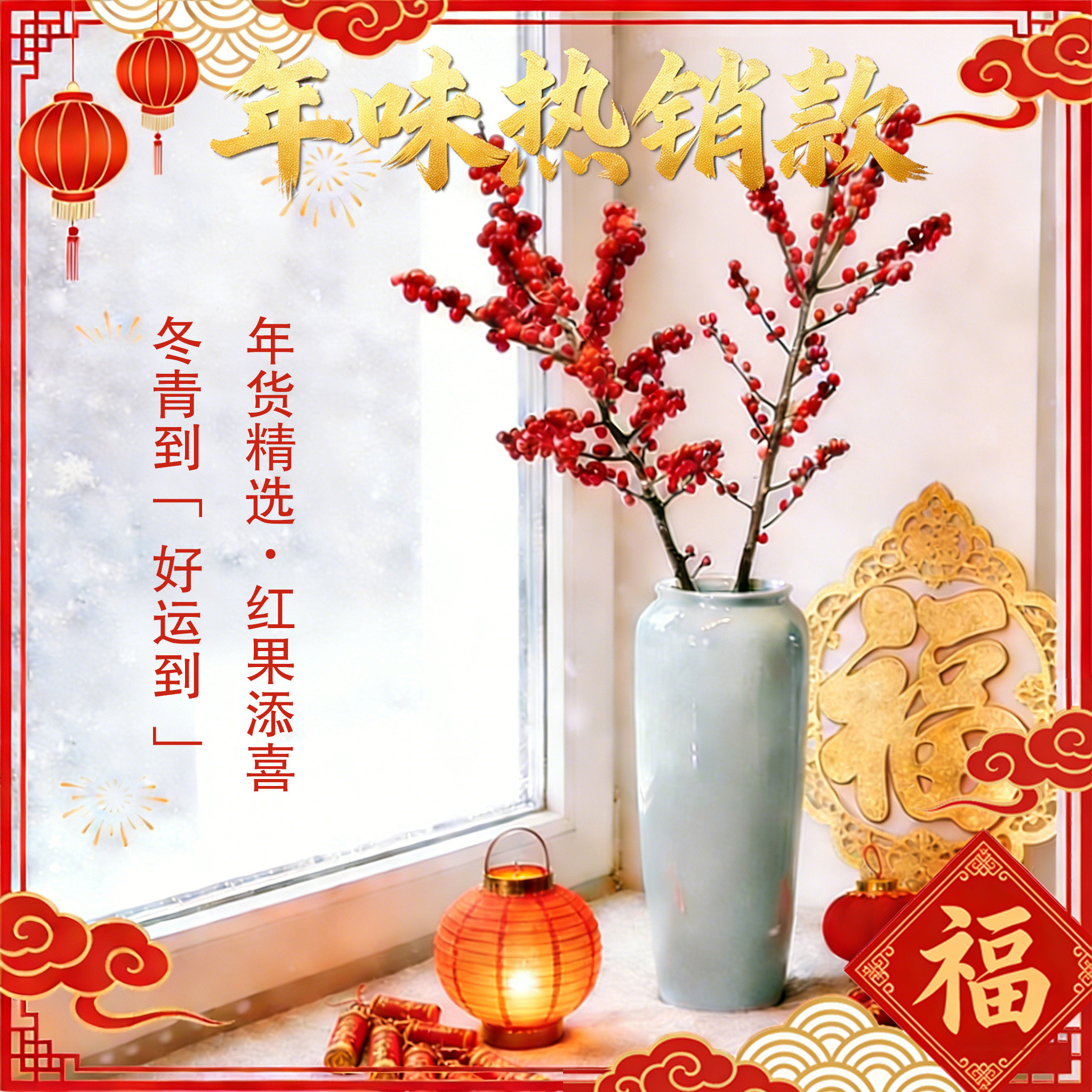 年货精选&middot;北美冬青鲜切枝过年室内氛围盆栽室内插花水培植物花卉