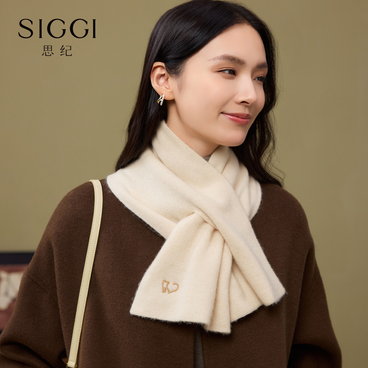siggi短款羊绒围巾原创绣花爱心