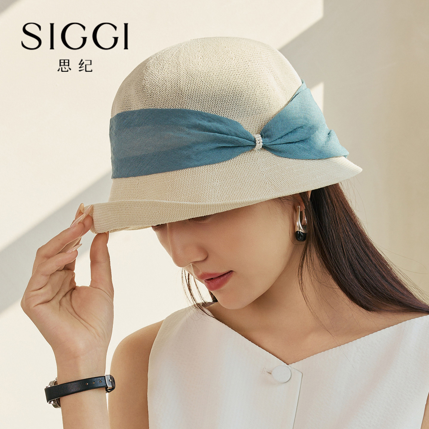 siggi 帽子女夏透气凉帽仿和纸草帽防晒帽气质卷边送妈妈送长辈
