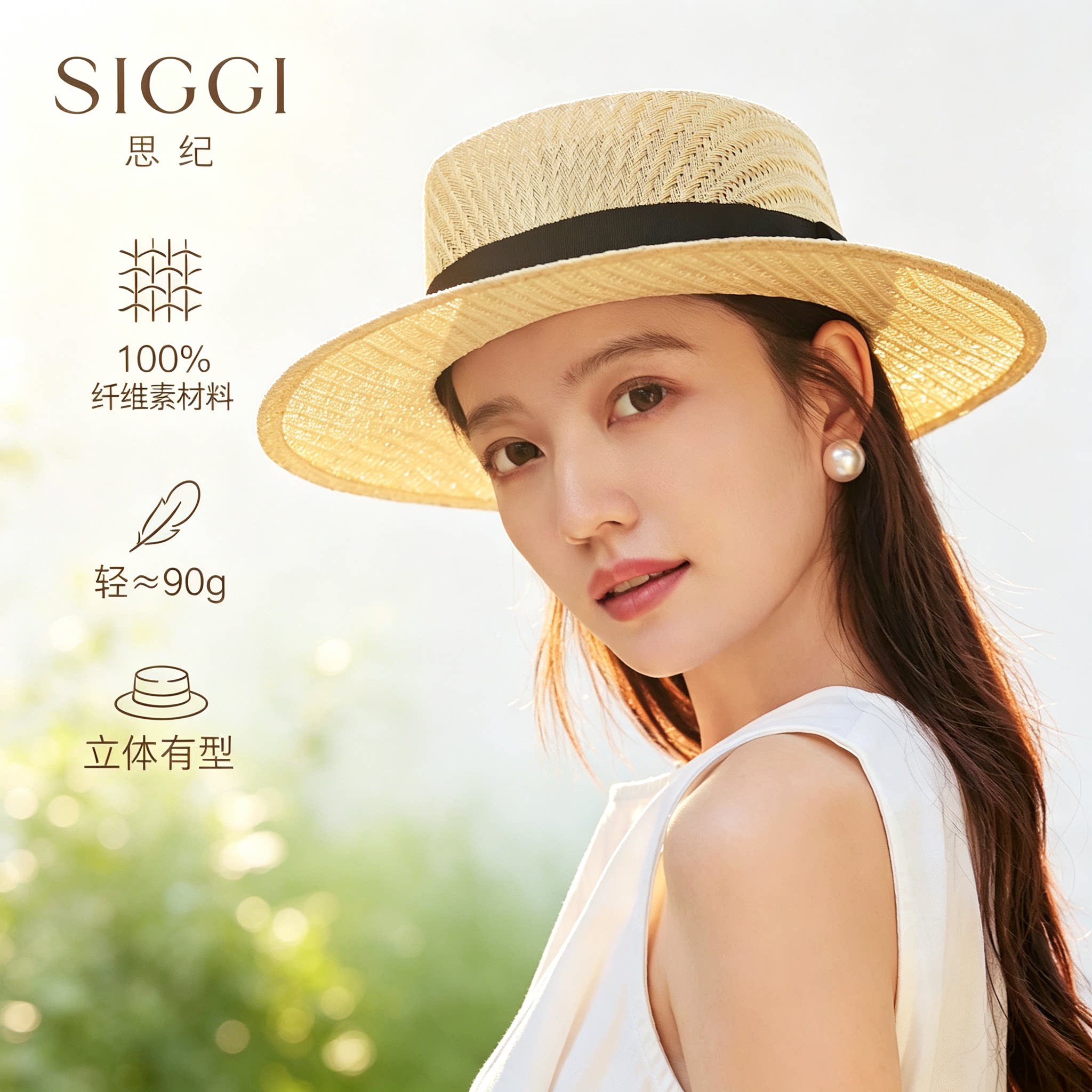 siggi平顶草帽人字纹草编度假图片