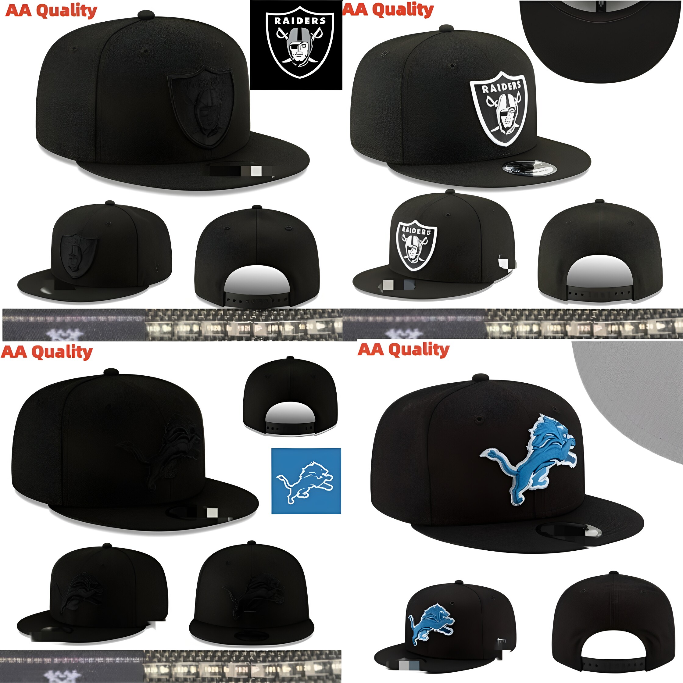 Las Vegas Raiders橄榄球队嘻哈棒球帽子突击者队AA可调节平沿帽