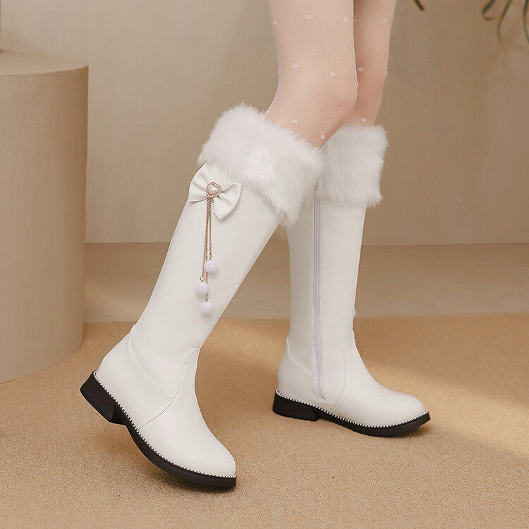 秋冬高筒靴初学生青少年平底女孩蝴蝶结可爱洛丽塔小不过膝长靴子,女鞋,时装靴,淘宝优惠券,粉丝福利购,淘宝优惠卷