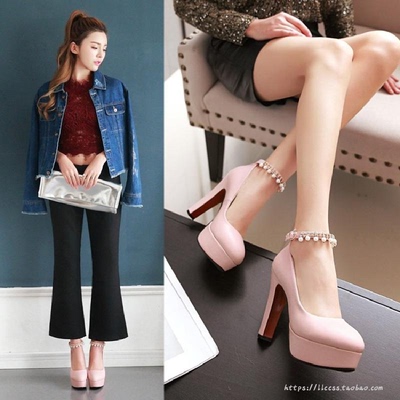 taobao agent Japanese and Korean spring and autumn waterproof table one buckle rhinestone ultra -high heels of cos Lolita lolita soft girl single shoes