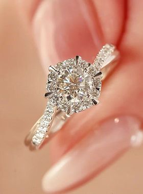 纯银戒指女星织莫桑石钻戒一克拉活口扭臂女戒指