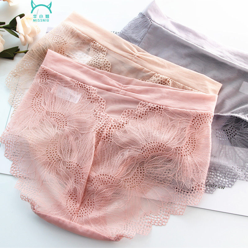 日本原单蕾丝内裤女超薄网纱透明镂空包臀无痕透气中腰性感三角裤